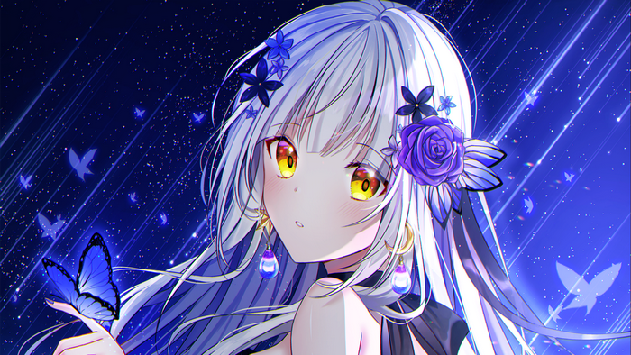 Senohime with butterflies and flowers