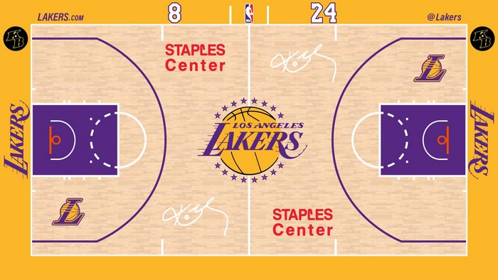 Los Angeles Lakers Basketball Court Tribute to Kobe Bryant