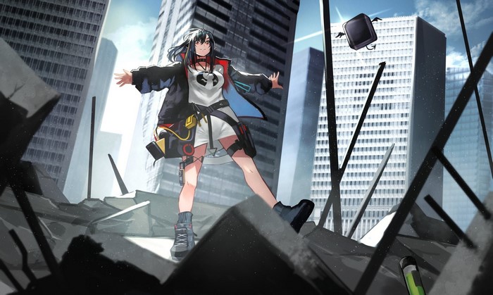 Closure from Arknights in a destroyed city