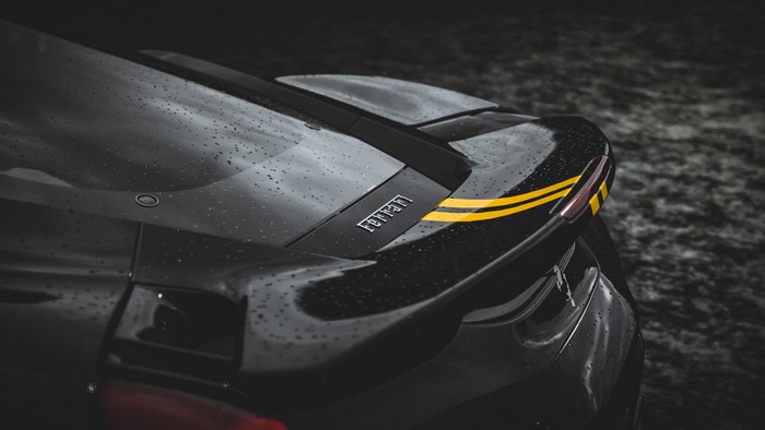 Ferrari 488 Pista with yellow stripes