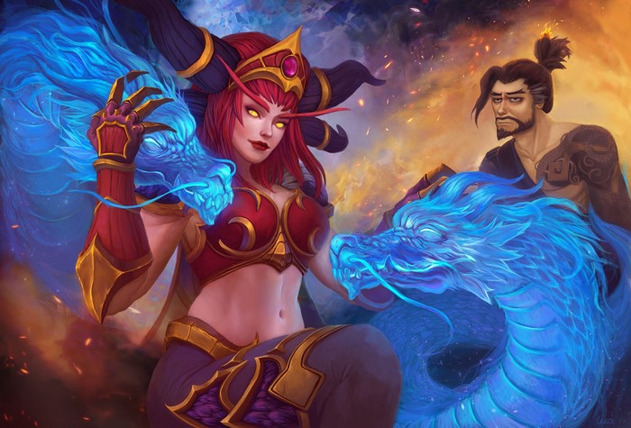 Alexstrasza and Hanzo with Dragons from World of Warcraft and Overwatch