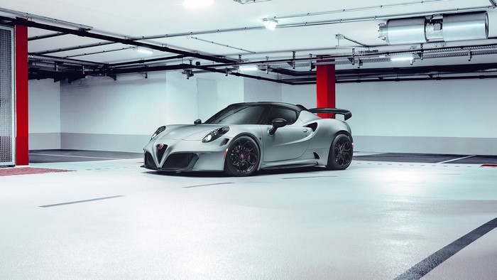 Modified Alfa Romeo 4C in a parking garage