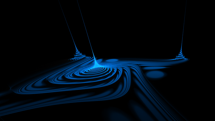 Abstract blue fractal swirls on black background