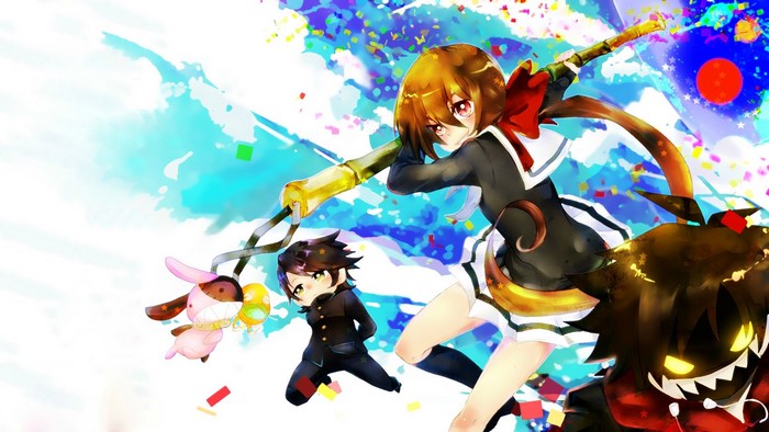 Koto and others from Kyousougiga with confetti