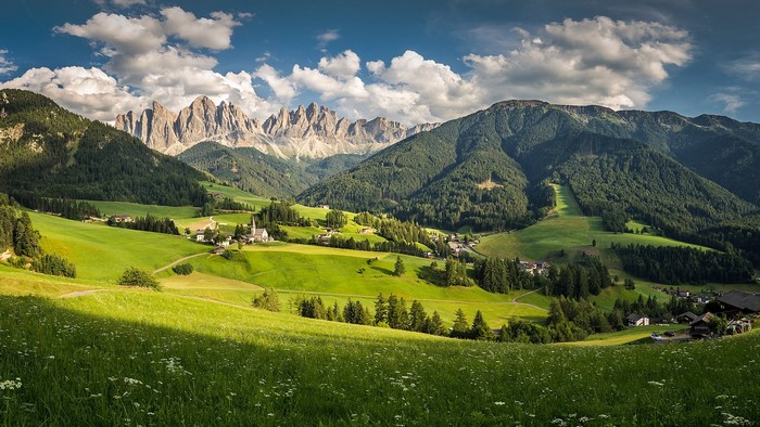 Val di Funes village in the Dolomites, Italy