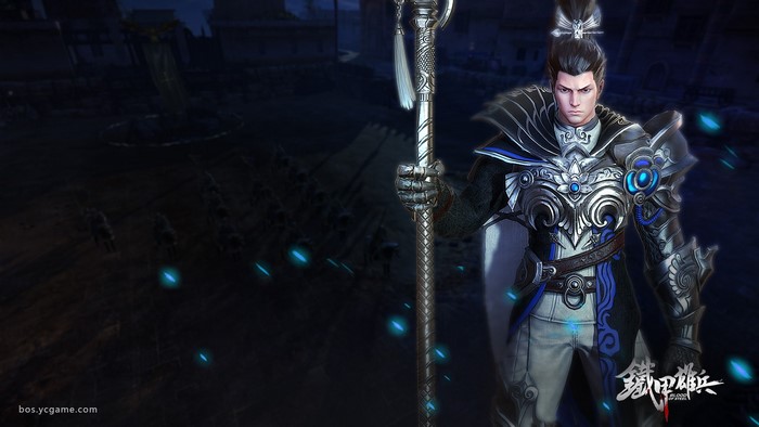 Man in armor holding a staff from Blood of Steel