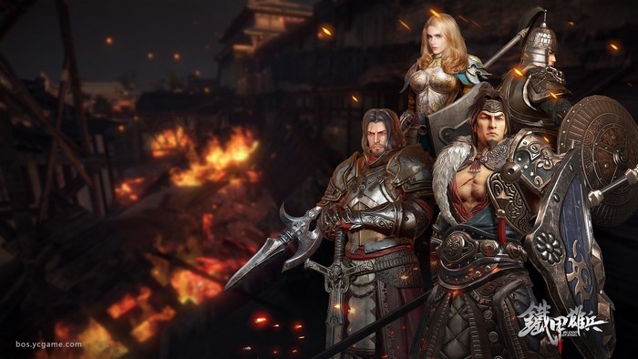 Blood of Steel characters in a burning village