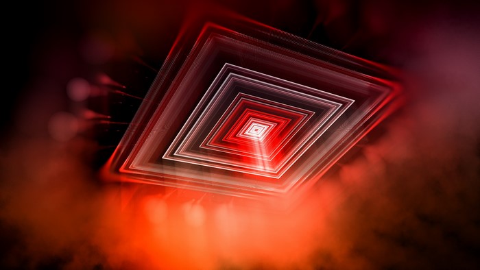 Abstract Red Square Tunnel with Smoke