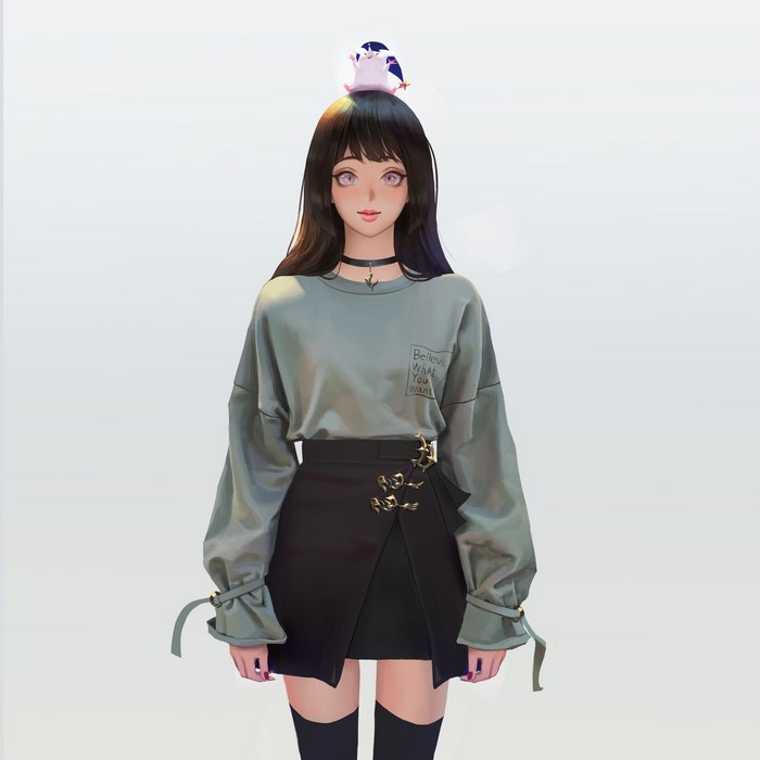 Girl with a penguin on her head