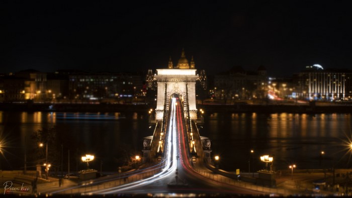 Chain Bridge at night in Budapest, Hungary