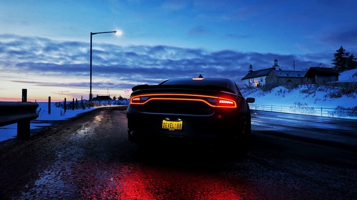 Dodge Charger SRT Hellcat on a snowy road