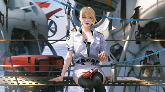Anime girl in military uniform with Pocky
