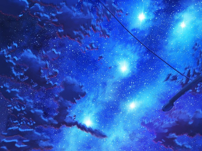 Anime night sky with stars and clouds