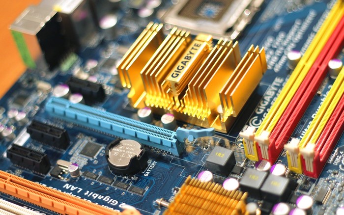 Gigabyte Motherboard with RAM Slots and Heatsinks
