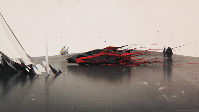 Glitch art Lamborghini with abstract crystals
