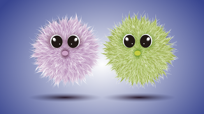 Two fluffy creatures floating