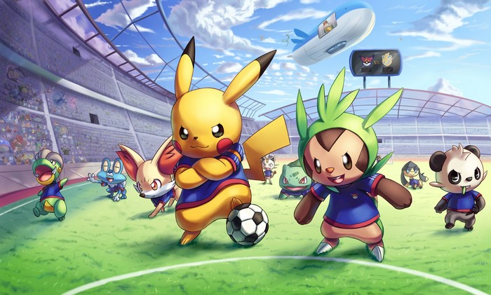 Pikachu and Friends Playing Football in Pokémon Stadium