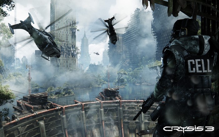 Crysis 3: Soldier and Helicopters in Ruined City