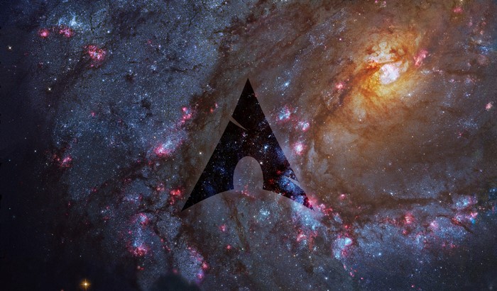 Arch Linux logo on a galaxy background