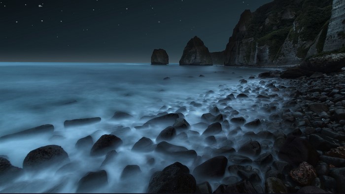 Long exposure of Itanki Beach, Japan at night
