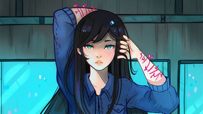 Anime girl with flowers growing from scars