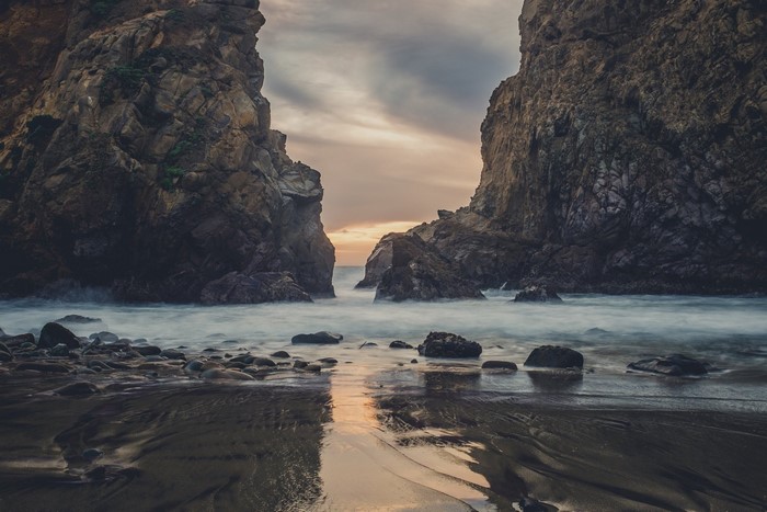 Pfeiffer Beach with rock formations and ocean