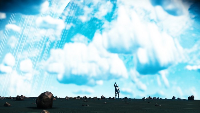 Astronaut on a rocky planet in No Man's Sky