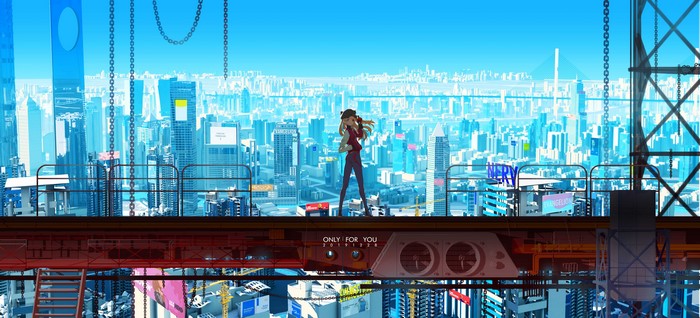 Asuka Langley Soryu from Neon Genesis Evangelion in a city