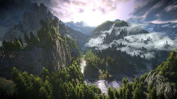 Mountains and forest valley in The Witcher 3: Wild Hunt