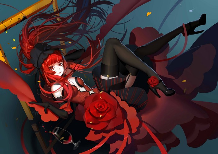 Anime girl with red hair in red dress
