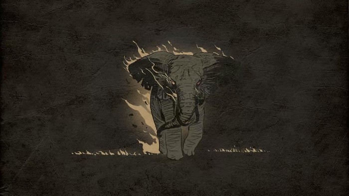 Elephant walking through fire, digital art