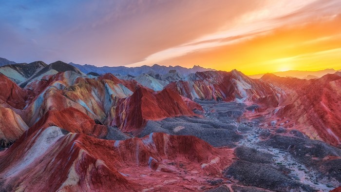Rainbow Mountains at Sunset in China