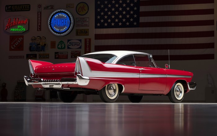 Red 1958 Plymouth Fury 'Christine' with American Flag