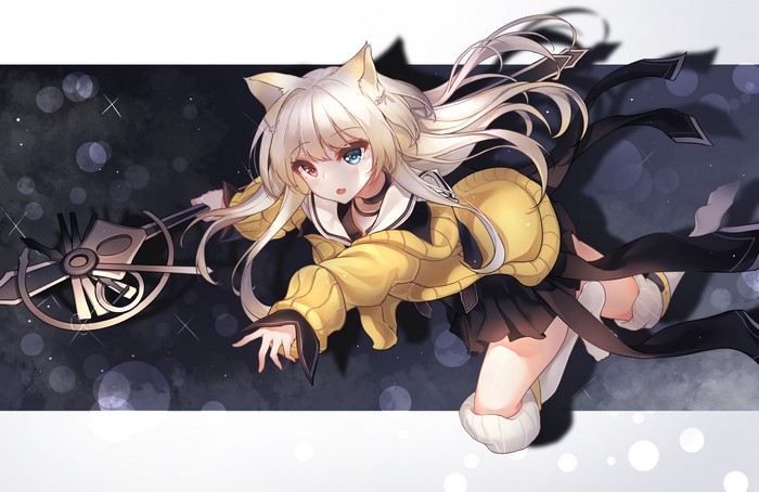 Anime girl with cat ears and a weapon