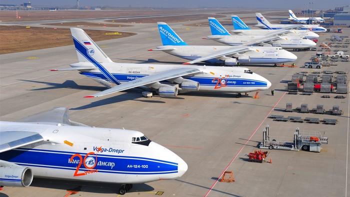 Antonov An-124 aircraft parked at an airport