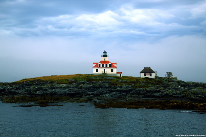 Lighthouse on a rocky island in Maine