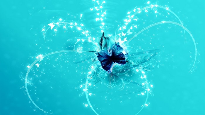 Abstract blue butterfly with glowing particles