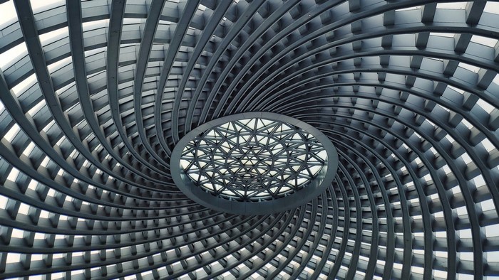 Abstract geometric architecture with a circular skylight