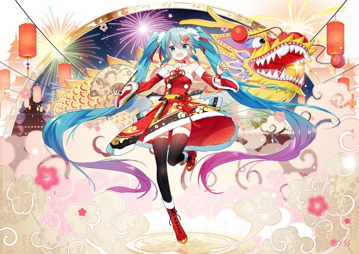 Hatsune Miku in Chinese New Year Outfit with Dragon