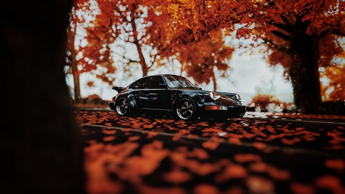 Black Porsche 911 964 in Fall