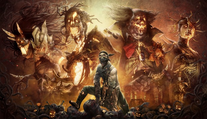 Dead by Daylight characters with pumpkins and skulls