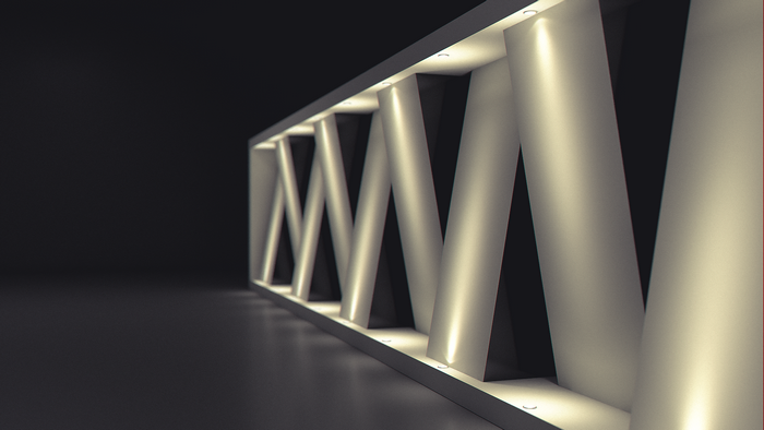 Modern geometric interior design with lighting
