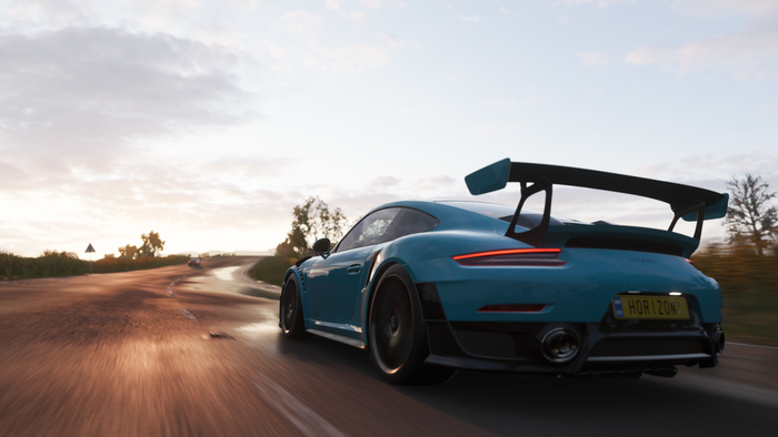Porsche GT2 RS driving on a road in Forza Horizon 4