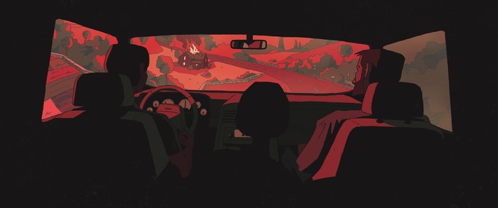 Ellie and Joel in a car from The Last of Us