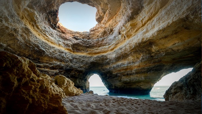 Portugal Sand Algarve Portugal Water Landscape Sky Nature Cave