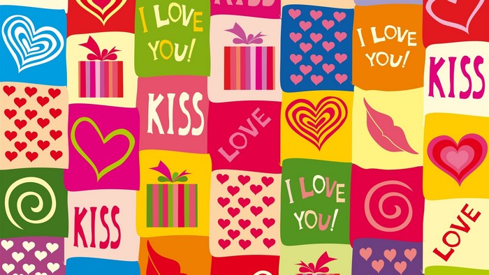 Colorful Valentine's Day Pattern with Hearts and Kisses