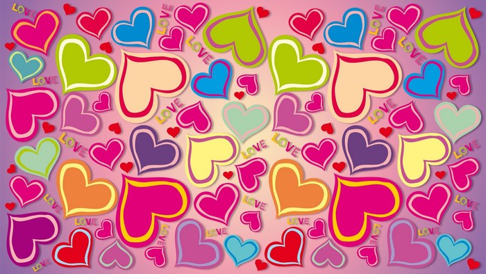 Colorful hearts with the word LOVE