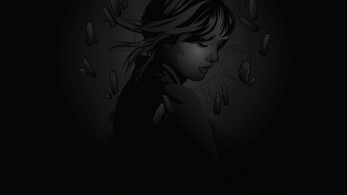 Woman with crystals and clock