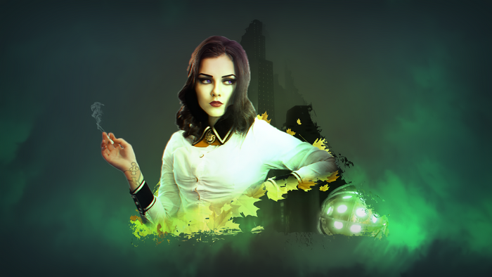Elizabeth from BioShock smoking a cigarette