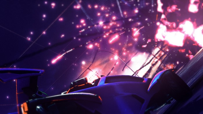 Rocket League racer with pink sparks